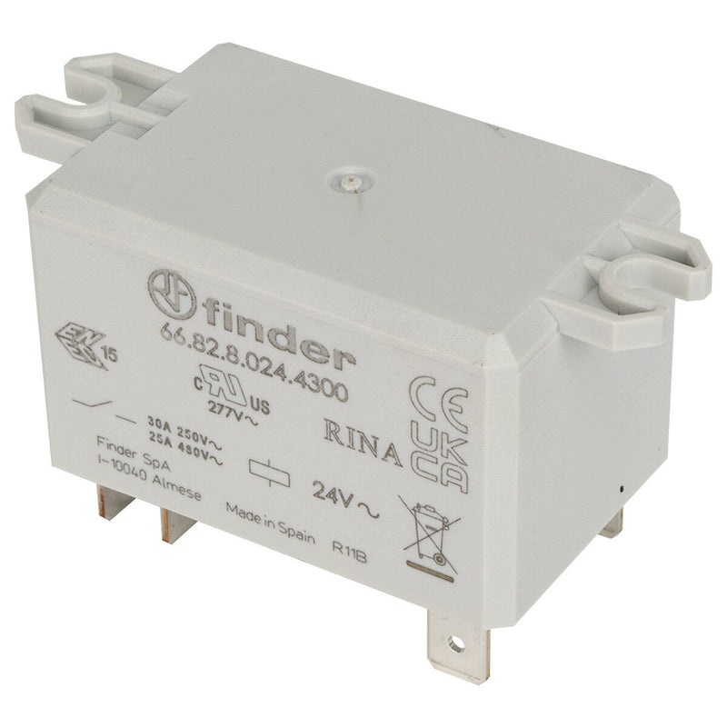 Finder 66.82.8.024.4300 Power Relay, DPST-NO 30A , 24V AC coil, AgSnO2 contact, top flange mount -250 quick connect