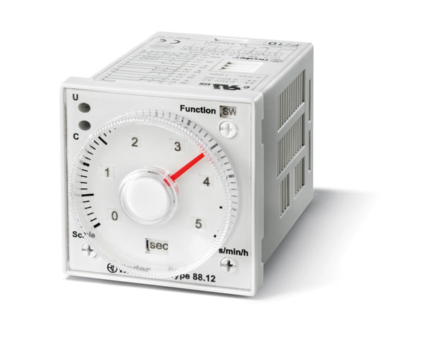 Finder 88.12.0.230.0002 Plug-In Multi-Voltage/Function Timer, DPDT 5A, 24V-230V AC / 24V-48V DC coil, 0.05s to 100h