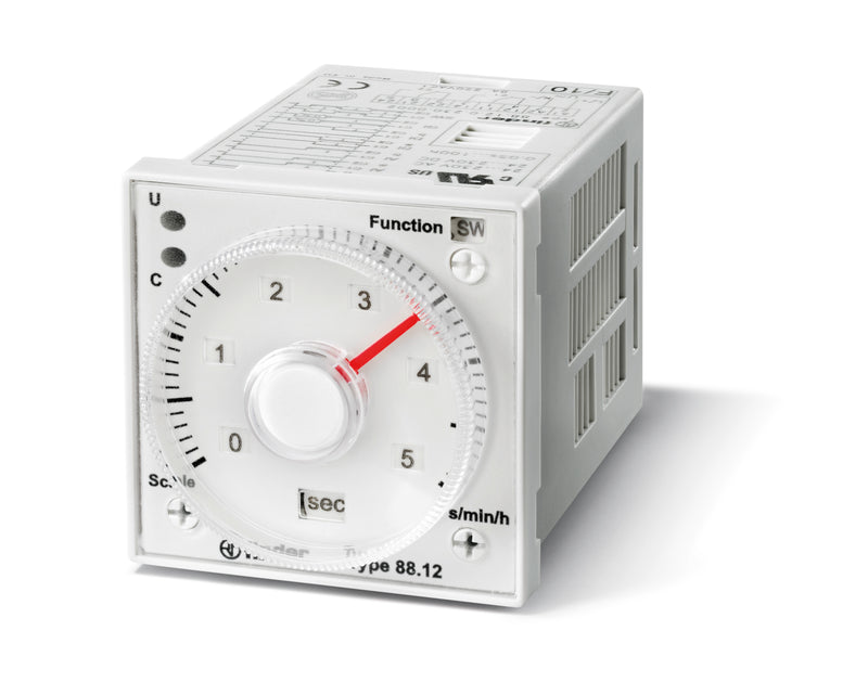Finder 88.12.0.230.0002 Plug-In Multi-Voltage/Function Timer, DPDT 5A, 24V-230V AC / 24V-48V DC coil, 0.05s to 100h
