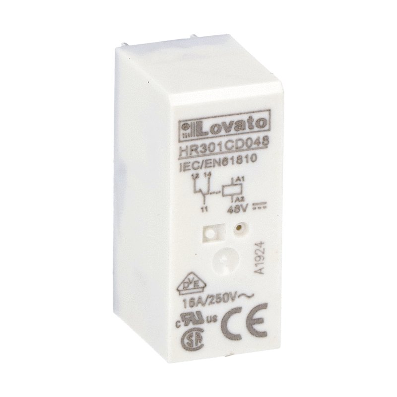 Lovato HR301CD048 MINIATURE RELAY 48VDC 1 C/O 16A FITTING ON SOCKET HR5XS2... (MAX 10A)