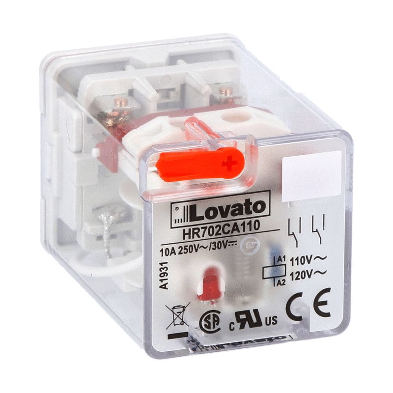 Lovato HR702CA110 INDUSTRIAL RELAY W/LED & MECH. ACT. 8-PIN TYPE 120VAC 2 C/O 10A