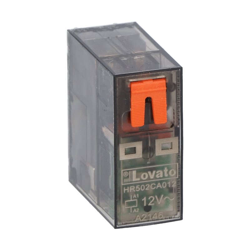 Lovato HR502CA012 MINIAT. RELAY W/LED & MECH. ACT. 12VAC 2 C/O 8A