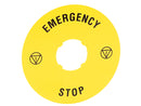 Lovato LPXAU113 YELLOW LEGEND DISK 90mm 'EMERGENCY STOP'