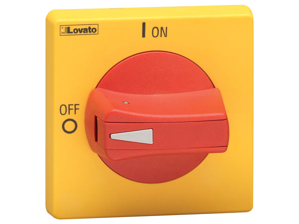 Lovato GAX64 RED/YELLOW PADLOCKABLE HANDLE RING FIXING NEMA4X DEFEATABLE