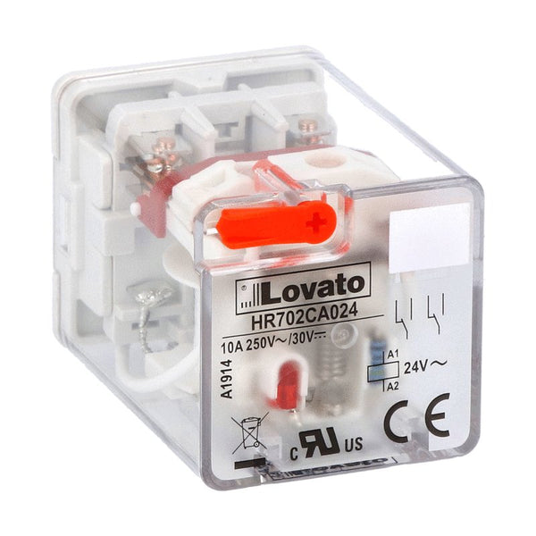 Lovato HR702CA024 INDUSTRIAL RELAY W/LED & MECH. ACT. 8-PIN TYPE 24VAC 2 C/O 10A