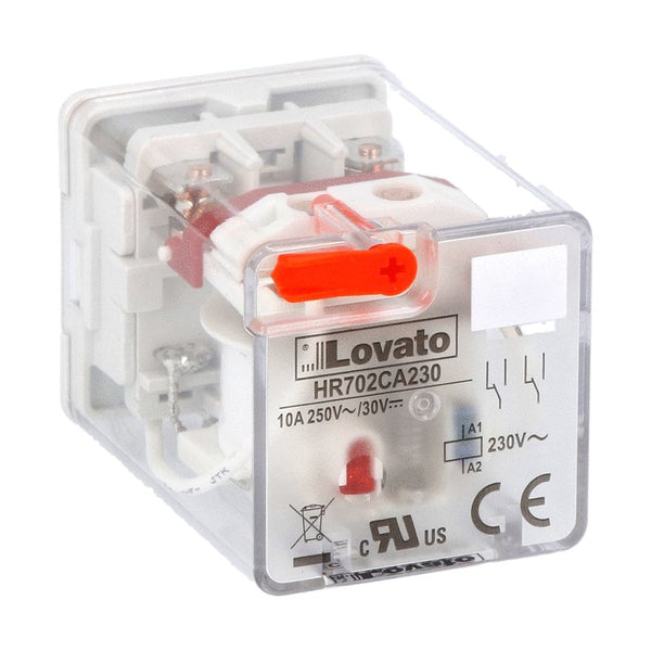 Lovato HR702CA230 INDUSTRIAL RELAY W/LED & MECH. ACT. 8-PIN TYPE 230VAC 2 C/O 10A