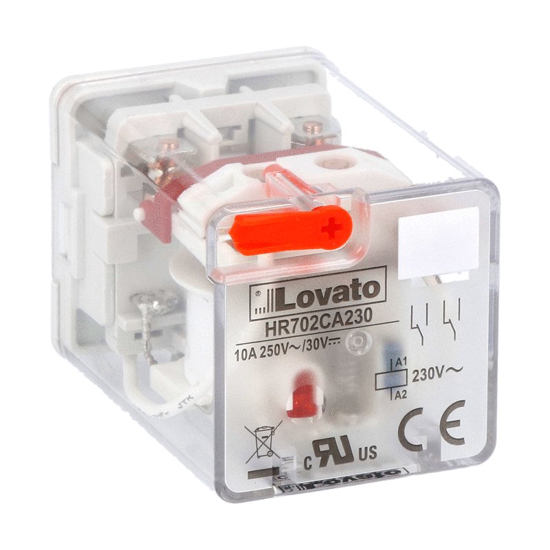 Lovato HR702CA230 INDUSTRIAL RELAY W/LED & MECH. ACT. 8-PIN TYPE 230VAC 2 C/O 10A