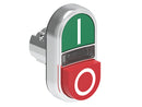 Lovato LPSBL7223 ILLUM. DBLE P.B. 1 FLUSH & 1 EXT. METAL MOMENT. W/'I-O' GREEN/RED