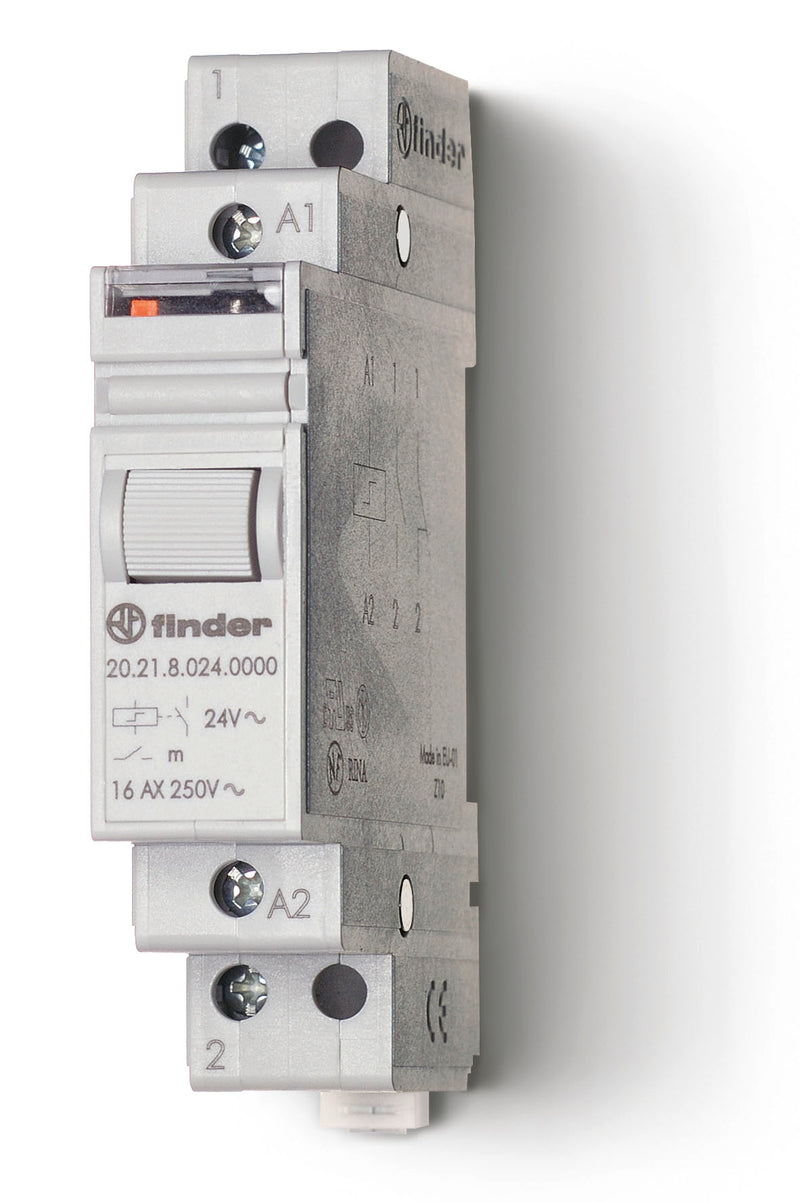 Finder 20.21.8.024.0000 2 Step Impulse/Latching Relay, SPST-NO 16A, 24V AC coil, AgNi contact