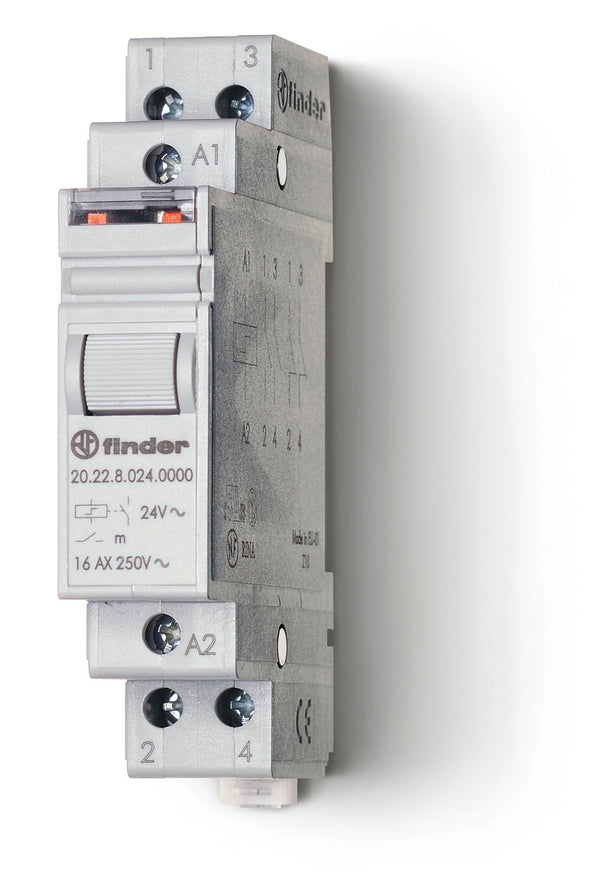 Finder 20.22.8.110.0000 2 Step Impulse/Latching Relay, DPST-NO 16A, 120V AC coil, AgNi contact