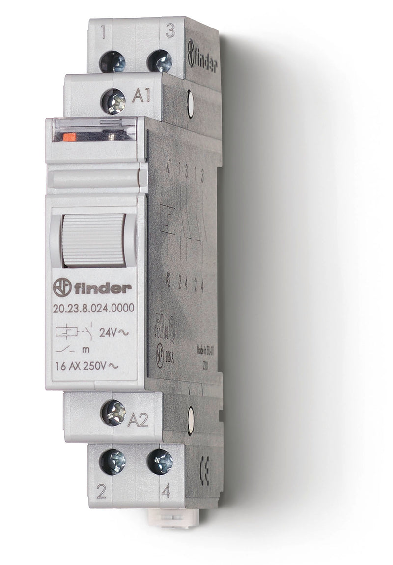 Finder 20.23.8.120.0000 2 Step Impulse/Latching Relay, 1NC + 1NO 16A, 120V AC coil, AgNi contact