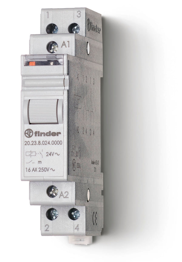 Finder 20.28.9.024.0000 4 Step Impulse/Latching Relay, DPST-NO 16A, 24V DC coil, AgNi contact
