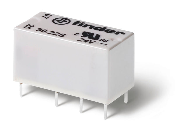 Finder 30.22.7.024.0010 Sub-Min.DIL Relay, DPDT 2A, 24V DC coil, AgNi+gold plated contact, wash tight, 200mW
