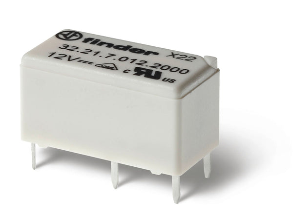 Finder 32.21.7.012.2300 Min. PCB Relay, SPST-NO 6A, 12V DC coil, AgCdO contact, wash tight