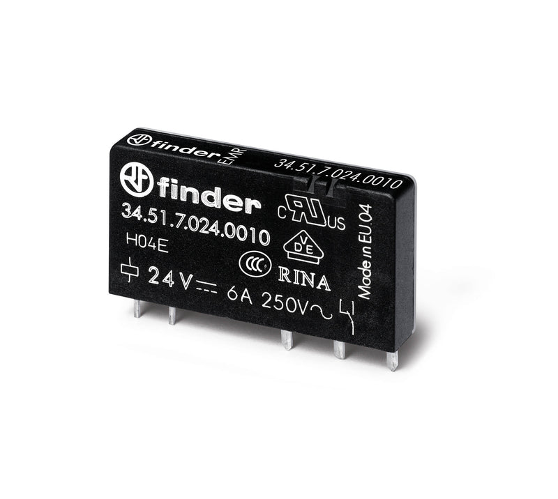 Finder 34.51.7.024.4010 Slim PCB/Plug-In Relay, SPDT 6A, 24V DC coil, AgSnO2 contact
