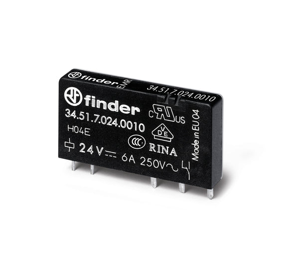 Finder 34.51.7.060.0010 Slim PCB/Plug-In Relay, SPDT 6A, 60V DC coil, AgNi contact