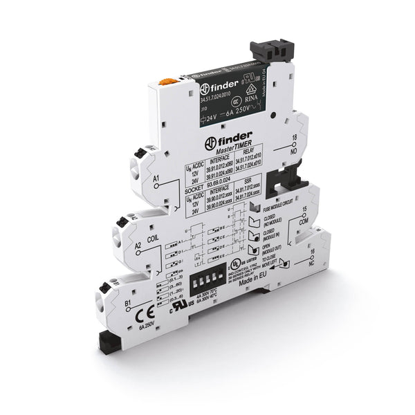 Finder 39.91.0.024.0060 EMR-MasterTIMER, SPDT 6A, 24V AC/DC coil, AgNi contact, push-in terminal socket