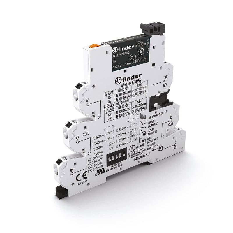 Finder 39.91.0.024.0060 EMR-MasterTIMER, SPDT 6A, 24V AC/DC coil, AgNi contact, push-in terminal socket