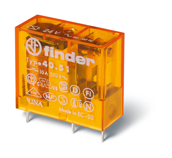 Finder 40.51.8.240.0000 PCB/Plug-In Relay, SPDT 10A, 240V AC coil, AgNi contact