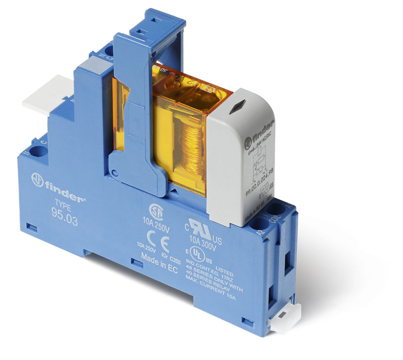 Finder 48.31.8.230.0060SPA Interface Module, SPDT 10A, 230V AC coil, AgNi contact, LED & varistor, screw terminal socket