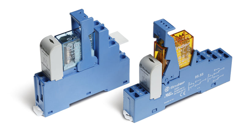 Finder 48.52.8.024.0060SPA Interface Module, DPDT 8A, 24V AC coil, AgNi contact, LED & varistor, screw terminal socket