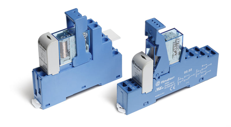 Finder 48.62.7.024.0050SPA Interface Module, DPDT 10A, 24V DC coil, AgNi contact, LED, diode & polarity protection diode, screw terminal socket