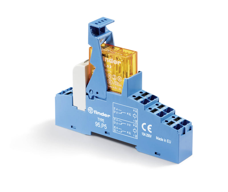 Finder 48.P5.7.024.0050SPA MasterIN Interface Module, DPDT 8A, 24V DC coil, AgNi contact, LED, diode & polarity protection diode, push-in terminal socket
