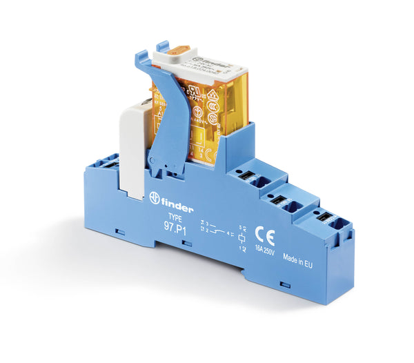 Finder 4C.P1.8.120.0060SPA MasterIN Interface Module, SPDT 10A, 120V AC coil, AgNi contact, lockable test button & mech. Indicator, LED & Varistor, push-in terminal socket