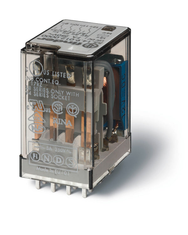 Finder 55.14.9.024.0001 Ind. PCB Relay, 4PDT 7A, 24V DC coil, AgNi contact, wash tight
