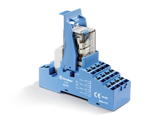 Finder 58.P4.9.024.0050SPA MasterIN Interface Module, 4PDT 7A, 24V DC coil, AgNi contact, LED, varistor & lockable test button, push-in terminal socket