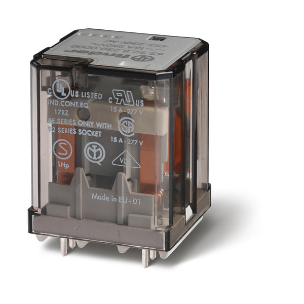 Finder 62.22.9.024.0000 PCB Power Relay, DPDT 15A , 24V DC coil, AgCdO contact