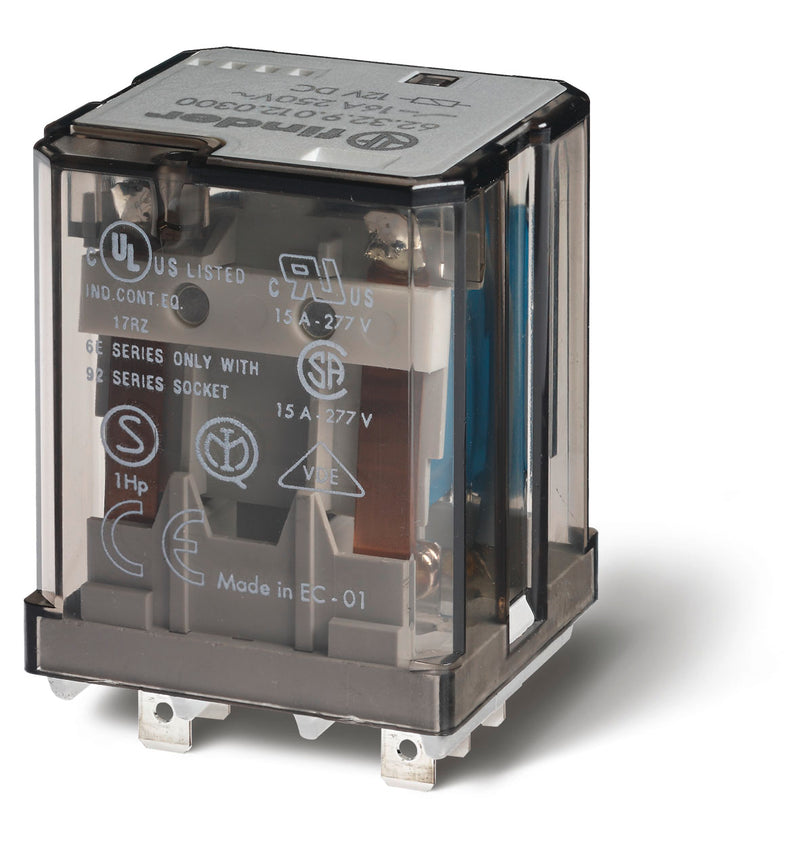 Finder 62.32.9.024.4800 Plug-In Power Relay, DPST-NO 16A , 24V DC coil, AgSnO2 contact, with magnetic blowout system