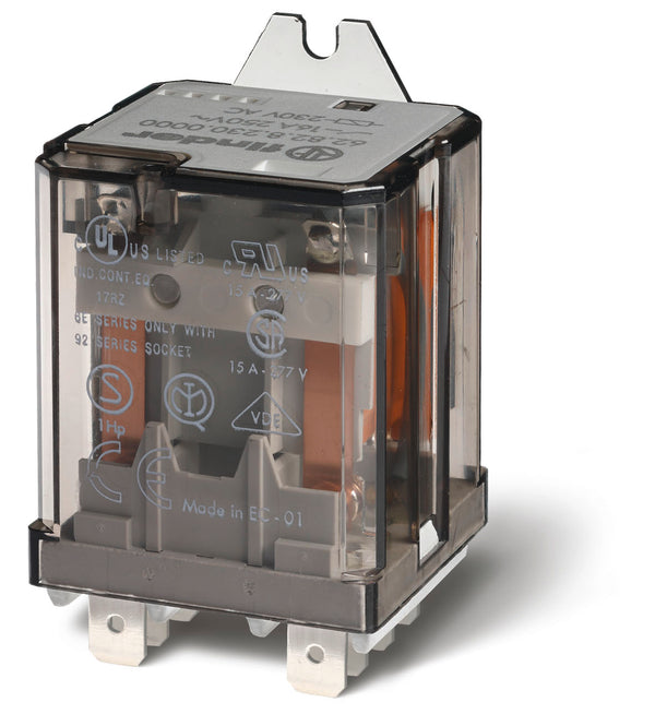 Finder 62.82.8.024.0300 Power Relay, DPST-NO 15A , 24V AC coil, AgCdO contact, rear flange mount with 250 quick connect