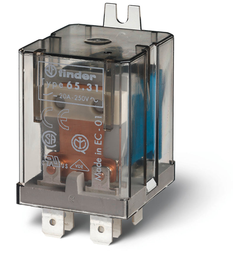 Finder 65.31.9.024.0000 Power Relay, 1NO+1NC 20A , 24V DC coil, AgCdO contact, rear flange mount-250 quick connect