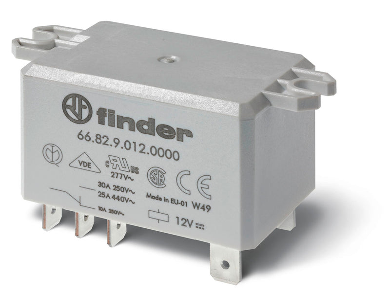 Finder 66.82.8.230.0000 Power Relay, DPDT 30A (NO)/10A (NC), 230V AC coil, AgCdO contact, top flange mount -250 quick connect