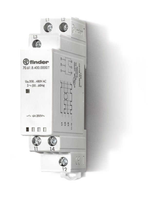 Finder 70.61.8.400.0000T 3 Phase - Rotation and phase loss monitoring relay, 208V-480V 50/60Hz, SPDT 6A