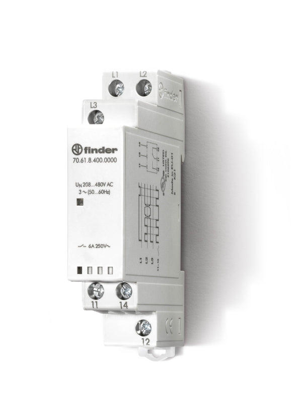 Finder 70.61.8.400.0000 3 Phase - Rotation and phase loss monitoring relay, 208V-480V 50/60Hz, SPDT 6A