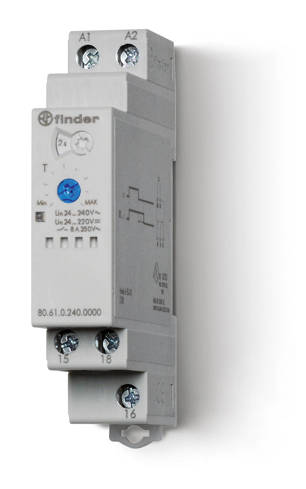 Finder 80.61.0.240.0000 True Off-Delay/Multi-Voltage Timer, SPDT 8A, 24V-240V AC/DC coil