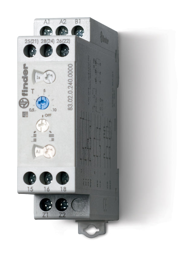 Finder 83.02.0.240.0000 Multi-Function/Multi-Voltage Timer, DPDT 10A, 24V-240V AC/DC coil