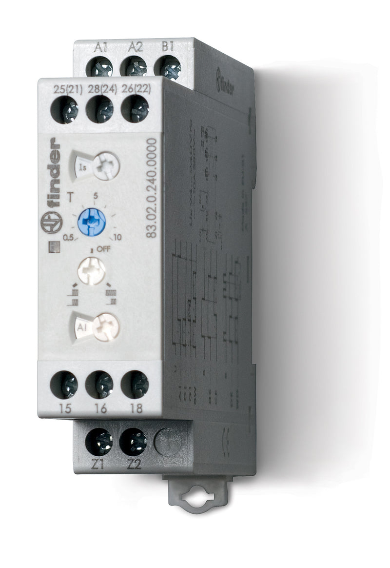 Finder 83.02.0.240.0000 Multi-Function/Multi-Voltage Timer, DPDT 10A, 24V-240V AC/DC coil
