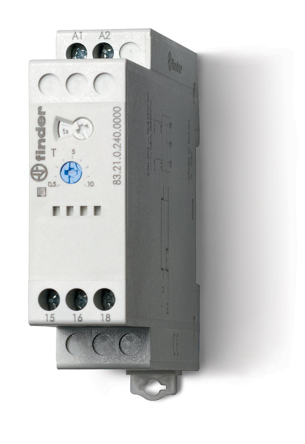 Finder 83.21.0.240.0000 On-Pulse/Multi-Voltage Timer, SPDT 16A, 24V-240V AC/DC coil