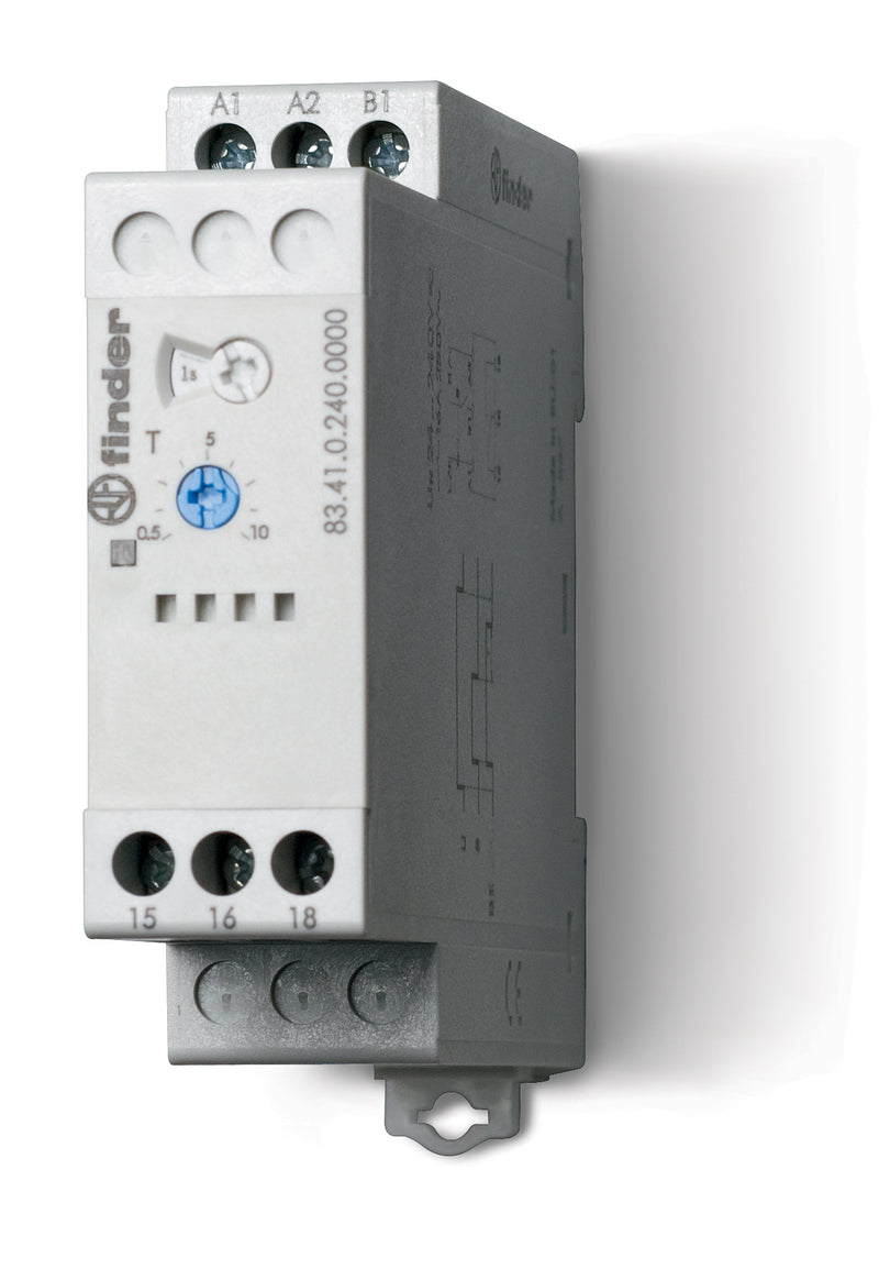 Finder 83.41.0.240.0000 Signal Off-Delay/Multi-Voltage Timer, SPDT 16A, 24V-240V AC/DC coil