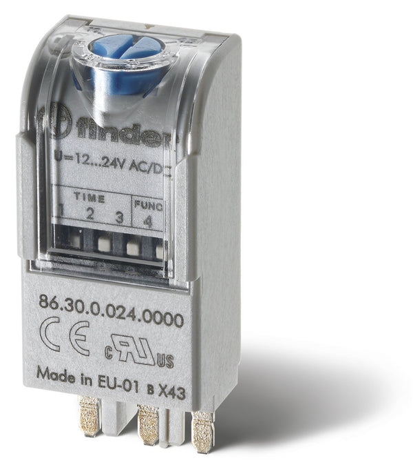 Finder 86.30.8.120.0000 Plug-In On Pulse/On Delay Timer Module, 120 AC coil, 1.5s to 100h.