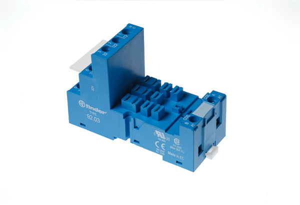 Finder 92.03SMA DIN -Rail/Panel mount screw terminal (Box Clamp) socket for 62.32/33 relay (blue), including Clip 092.71