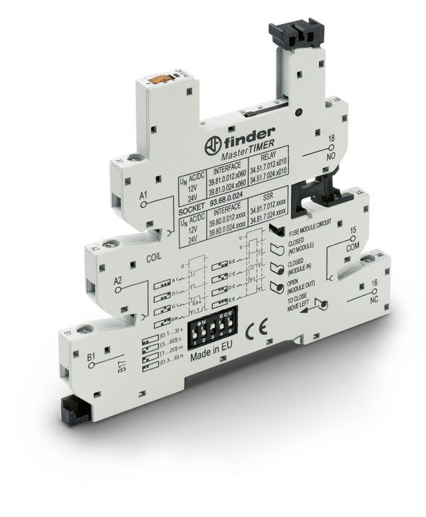 Finder 93.68.0.024 DIN-Rail screw terminal (Box Clamp) timer socket for 34 Series relay (MasterTIMER)
