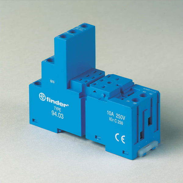 Finder 94.03.0SPA DIN -Rail/Panel mount screw terminal (Box Clamp) socket for 55.33 relay (black), including Clip 094.91.3