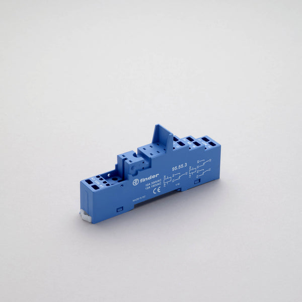 Finder 95.55.3SPA DIN-Rail screwless terminal (Spring Clamp) socket for 40/44 Series relay, 5mm pinning, 99.02 Modules (blue), including Clip 095.91.3