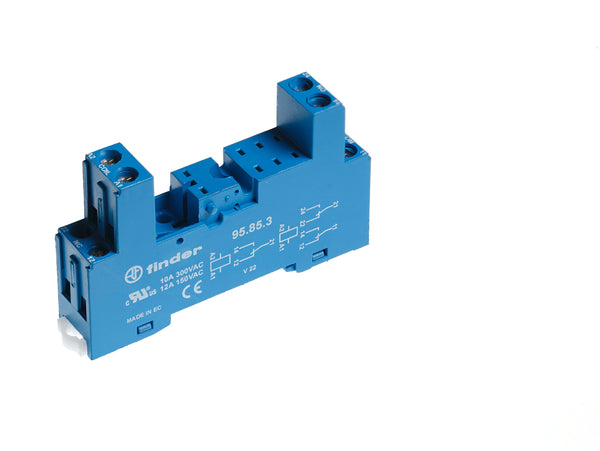Finder 95.85.3SPA DIN-Rail screw terminal (Box Clamp) socket for 40/44 Series relay, 5mm pinning (blue), including Clip 095.91.3