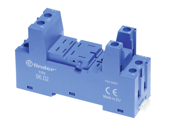 Finder 96.02SMA DIN -Rail/Panel mount screw terminal (Box Clamp) socket for 56.32 relay (blue), including Clip 094.71