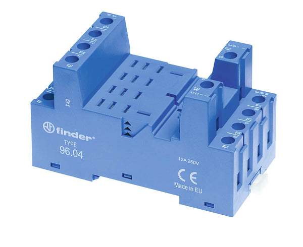 Finder 96.04SMA DIN -Rail/Panel mount screw terminal (Box Clamp) socket for 56.34 relay (blue), including Clip 096.71